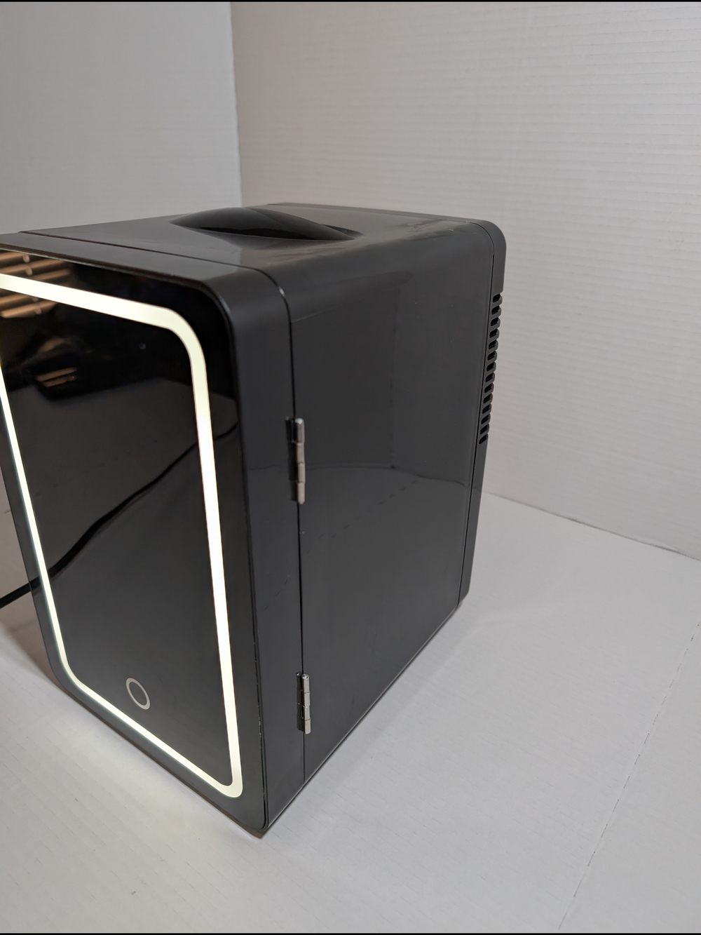 Compact Black Mini Fridge with LED Trim